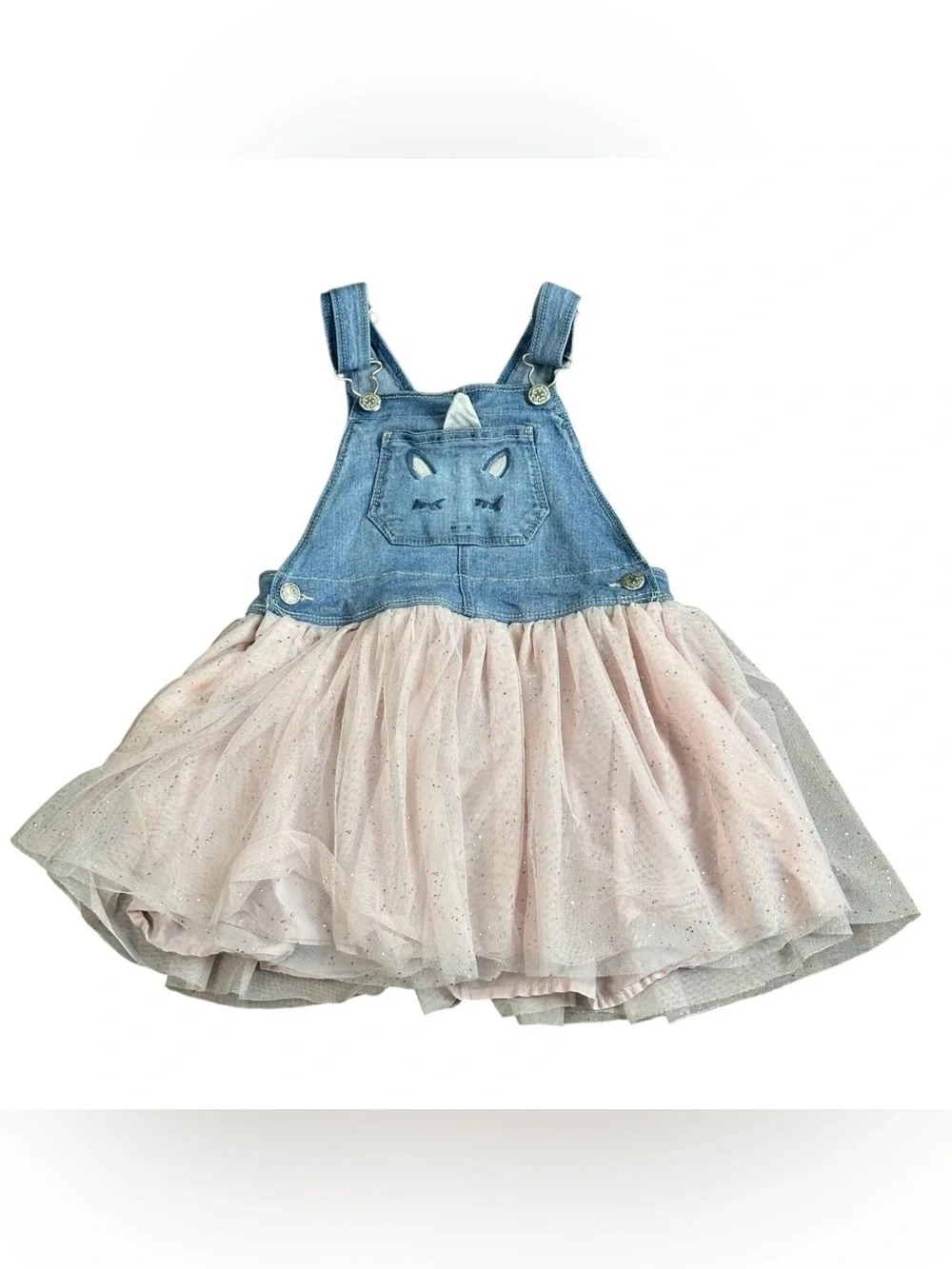 OshKosh B’gosh 4T Unicorn Denim Tulle Overall Dress Pink Sparkle Toddler Jumper